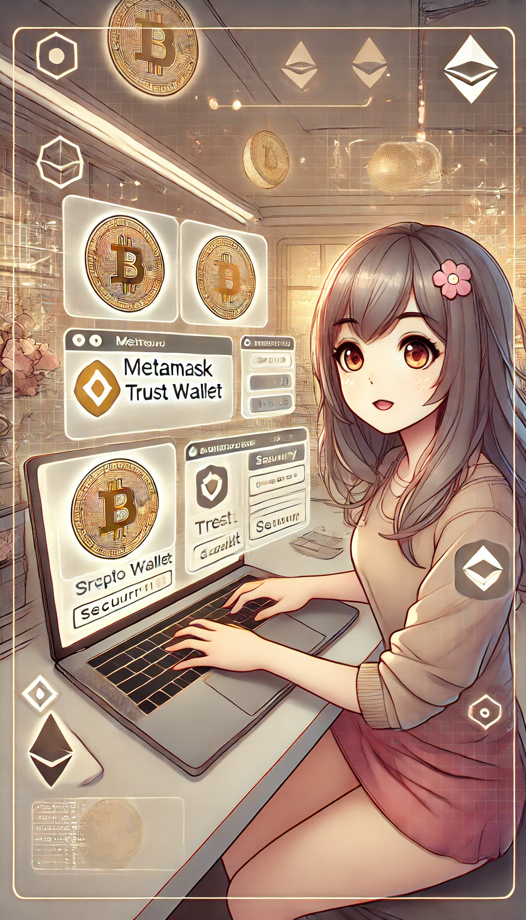 Anime-style crypto wallet illustration
